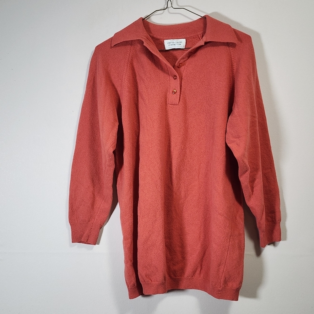 Vintage united colors of Benetton pure wool polo sweater color orange size M /L